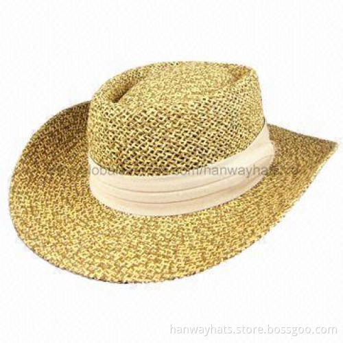 Wide Brim Cowboy Hat with White Pleated Band